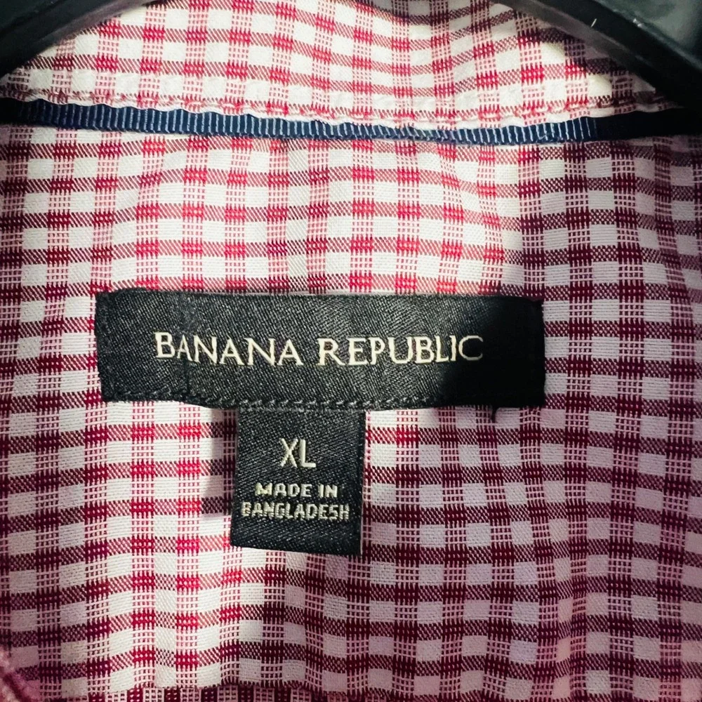 Banana Republic Mens Gingham‎ Check Long Sleeve Button Down Shirt Burgundy XL